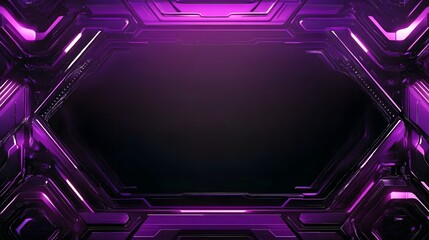 Futuristic purple neon light hexagon frame background designed for gaming and technology themes. A glowing geometric structure with a dark backdrop, creating a high-tech and cyber-inspired atmosphere