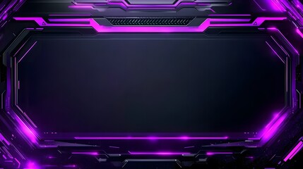 Futuristic purple neon light hexagon frame background designed for gaming and technology themes. A glowing geometric structure with a dark backdrop, creating a high-tech and cyber-inspired atmosphere