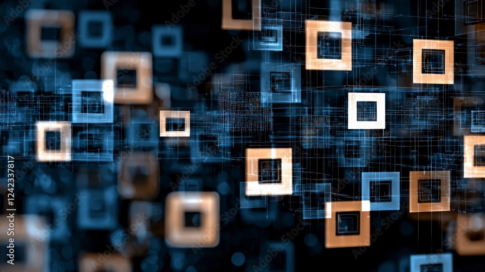 Poster abstract tech background digital network data flow futuristic squares connectivity gr
