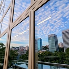 Modern Office Building Glass Facade  City Skyline Reflection  Abstract Architecture