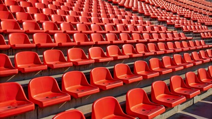 Obraz premium Red Stadium Seats in an Empty Arena with a Bright Sunlit Atmosphere