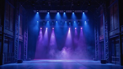 Obraz premium Dramatic Stage with Colorful Lights and Fog Effect for Live Performances and Events