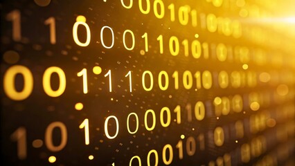 Obraz premium Golden Binary Code Background with Light Flare for Digital Themes and Technology Concepts