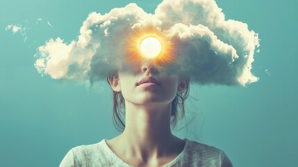 Woman, sun, cloud, mind, vision, hope, serene, background, concept, stock