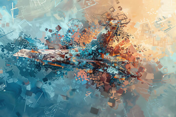 Embrace the intersection of technology and art by depicting Robotic Aviation Milestones in an Abstract Impressionism style through pixel art techniques, infusing each milestone with intricate details