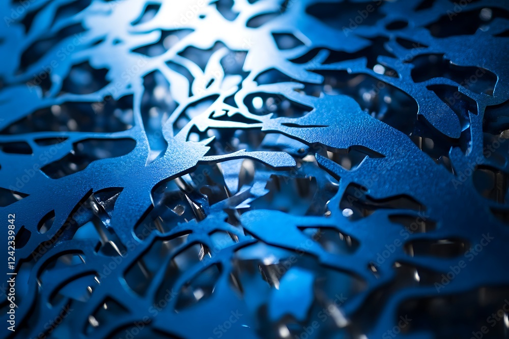 Poster blue abstract background with bokeh defocused lights. close up.