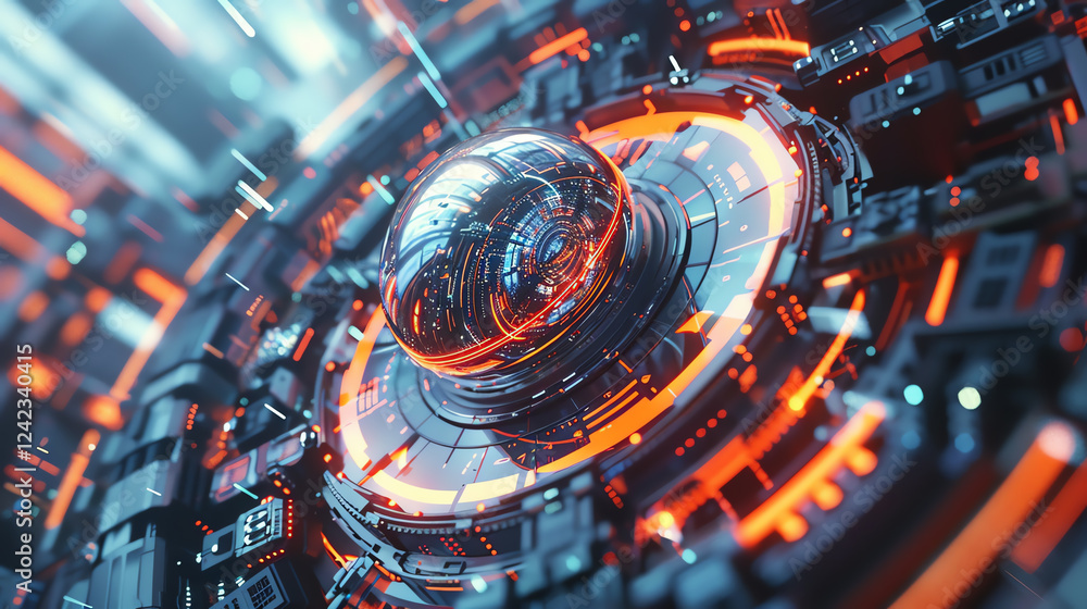 Fototapete explore the intricate details of futuristic technologies from a worms-eye view using cg 3d rendering