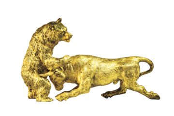 Golden bear and bull fighting. Market trend concept.