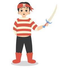 Kids Pirate Illustration with Cartoon Design. Isolated Vector Character.