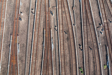 Aerial View of Multiple Railway Tracks with Greenery