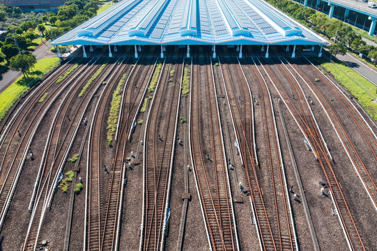 Aerial View of a Metro Depot with Modern Roof Structure