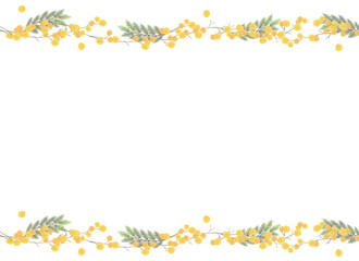 繊細な水彩画のミモザの花のボーダーフレーム