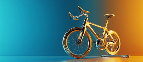 A sleek, modern bicycle positioned on a vibrant gradient background, showcasing its design and functionality
