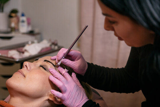 Woman Has Microblading Eyebrow Procedure
