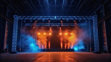 Dramatic Stage Setup with Smoke and Colorful Lights for Live Events and Concerts
