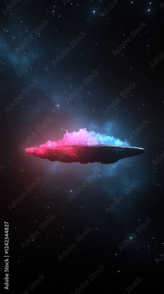 Wall mural futuristic spaceship floating over colorful nebula in deep space