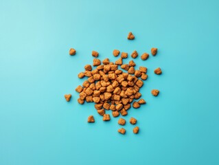 A pile of raw peanuts scattered on a blue background in natural lighting