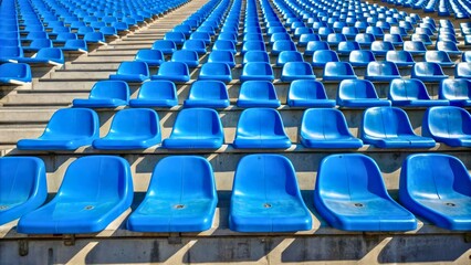 Fototapeta premium Empty Blue Stadium Seats in Perfect Rows Capturing the Essence of Sports Venues