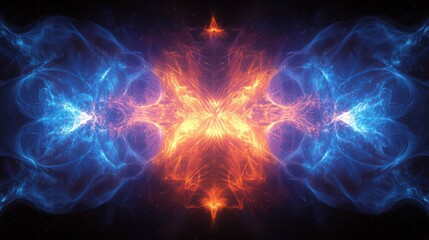 Abstract fiery and icy energy swirls.