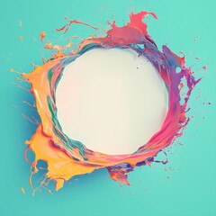 Circle of colorful paint splashing on a vibrant blue background