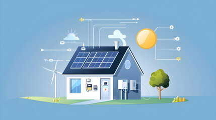 Infographic Representation of a PV Solar System Functioning and its Connection with Home and Grid