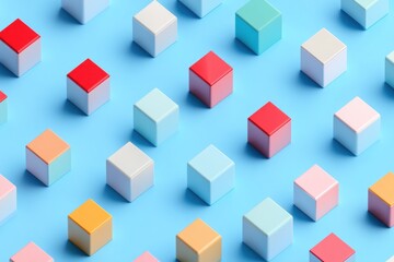 Colorful cubes pattern on blue background.