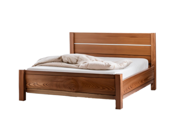 Brown wooden bed isolated on a transparent or white background. cut out.