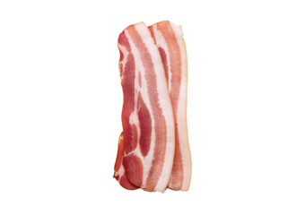 Bacon side view full length top view Isolated on Transparent or White Background.