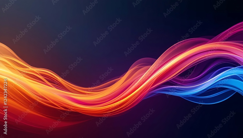 Poster abstract colorful waves flowing dynamically across dark background