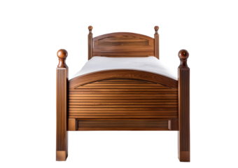 Brown wooden bed isolated on a transparent or white background. cut out.