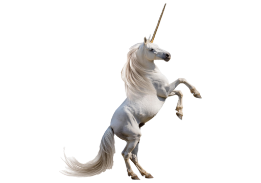 White unicorn rearing up on hind legs Fairytale creature 3d illustration isolated on a transparent or white background