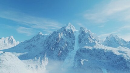 Bold Steep Mountain Face Under Bright Blue Sky with Thin Clouds
