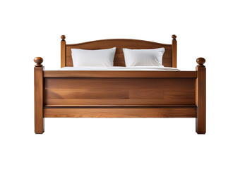 Brown wooden bed isolated on a transparent or white background. cut out.