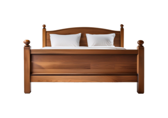 Brown wooden bed isolated on a transparent or white background. cut out.