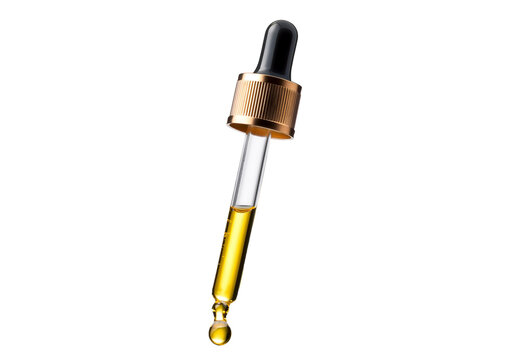 Cosmetic pipette with drops of cosmetic oil close-up isolated on a transparent or white background