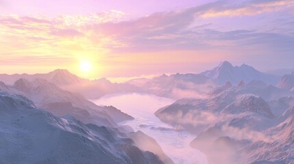 Fototapeta premium Majestic Glacier in a Serene Valley at Sunrise