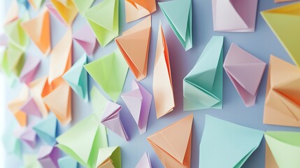 Obraz premium A colorful wall of paper triangles