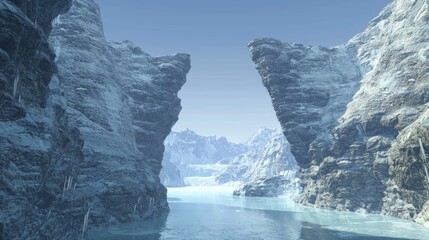 Majestic Glacier Landscape with Hanging Rocks and Serene Waters