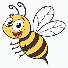 A cheerful cartoon bee with big eyes and vibrant wings, perfect for children's themes and nature illustrations.