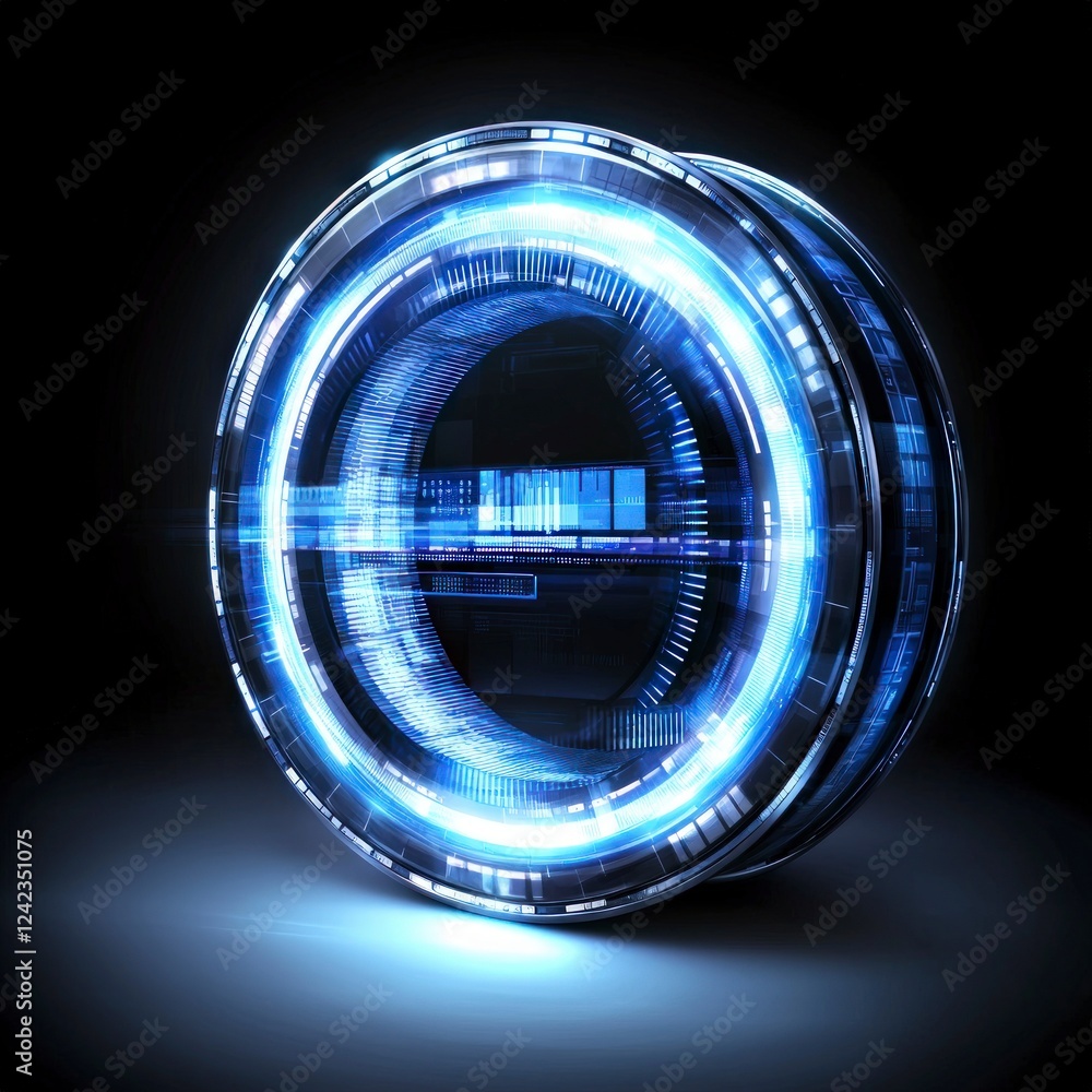 Poster futuristic tech circle abstract digital interface glowing neon data flow innovation co