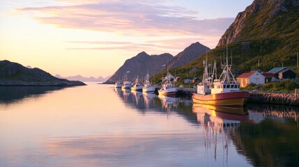 Soft Evening Glow Reflecting Off Calm Waters in Serene Harbor Scene