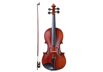Brown violin with bow Isolated on Transparent or White Background.