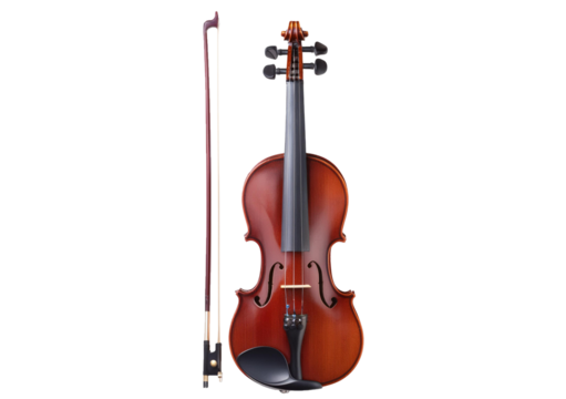 Brown violin with bow Isolated on Transparent or White Background.