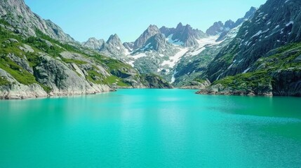 Sheer Granite Mountains Dusted with Snow Over Tranquil Lake Waters