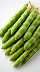 Fototapeta premium Fresh Green Peas Vegan Protein Food Photography Flat Lay White Background