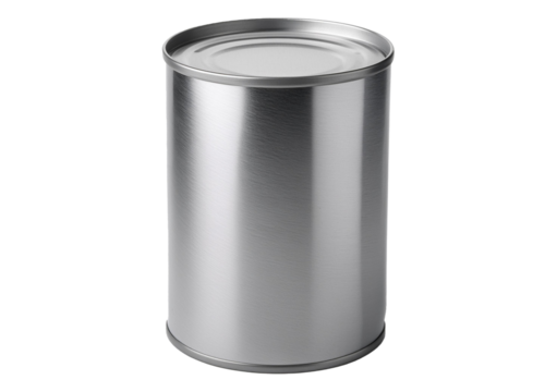 Blank metallic tin Isolated on Transparent or White Background.