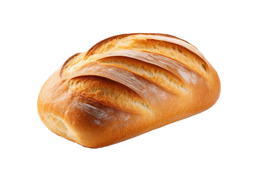 single french loaf bread isolated on a transparent or white background