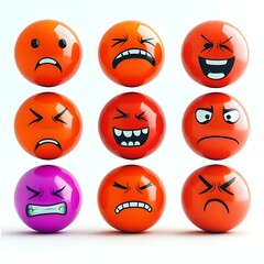 Vibrant Collection of Expressive Cartoon Style Facial Reactions and Emotions on Spherical Shapes