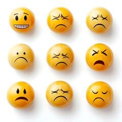 Diverse Emotions and Facial Expressions Depicted in Cartoon Style Emoji Icons
