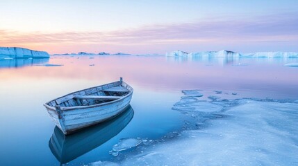 Serene Dawn Light Glimmering on Calm Water with Small Boat